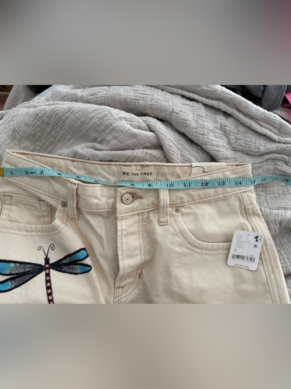 We The Free Cream Bootcut Jeans with Colorful Dragonfly & Star Embroidery - Picture 10 of 13